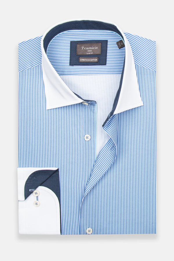 Camicia Uomo Popelin Stretch Bianco Blu