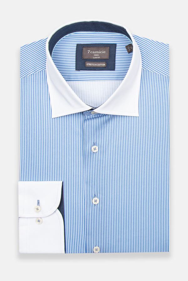 Camicia Uomo Popelin Stretch Bianco Blu
