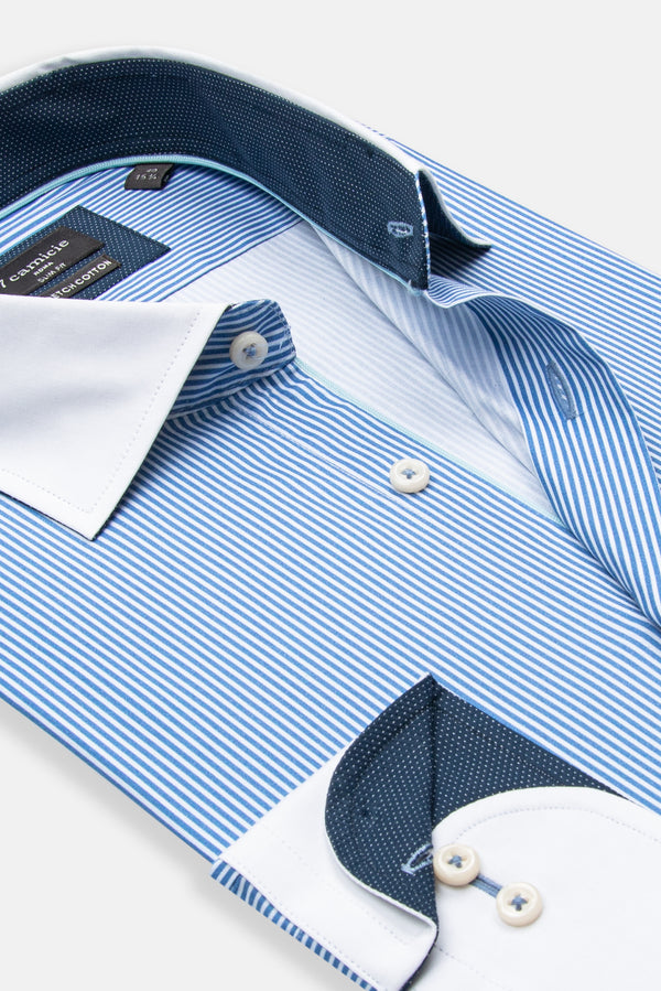 Camicia Uomo Popelin Stretch Bianco Blu