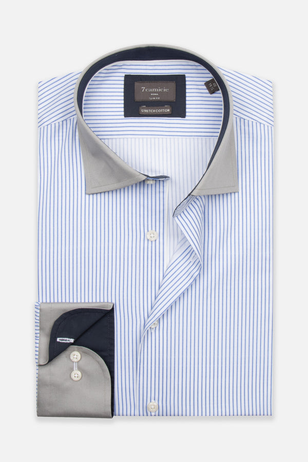 Camicia Uomo Firenze Sport Popelin Bianco Blu