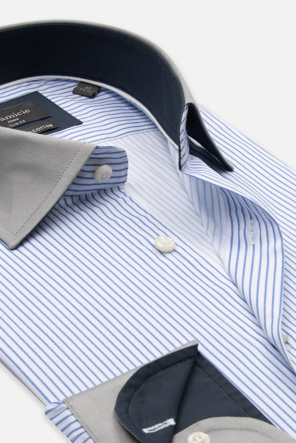 Camicia Uomo Firenze Sport Popelin Bianco Blu