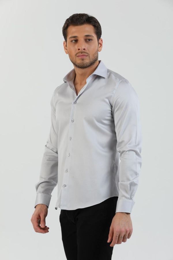 Camisa Hombre Firenze Essential Satin Gris