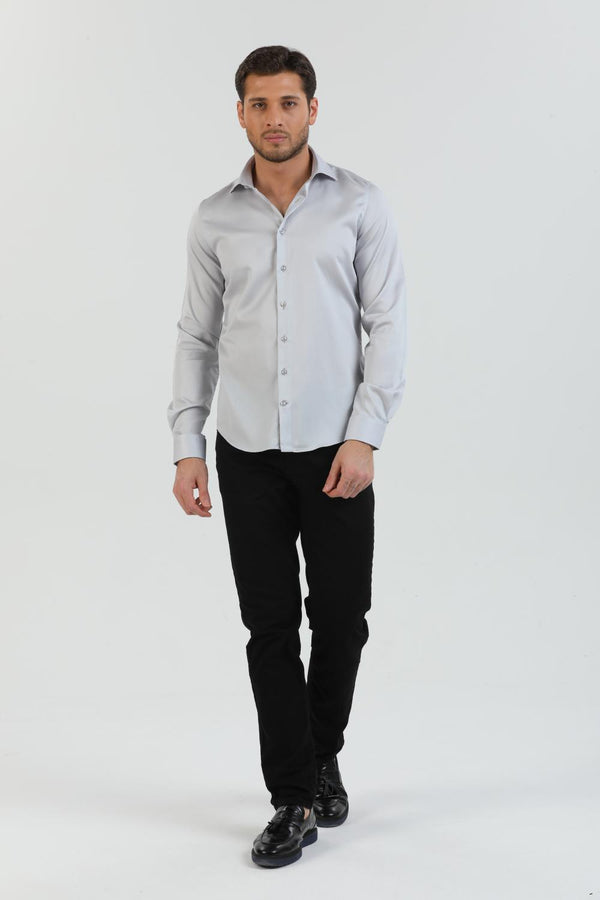 Camisa Hombre Firenze Essential Satin Gris