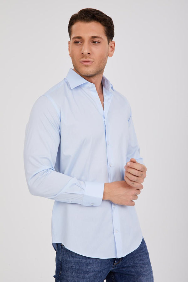 Chemise Homme Firenze Essential Popelin Stretch Bleu clair