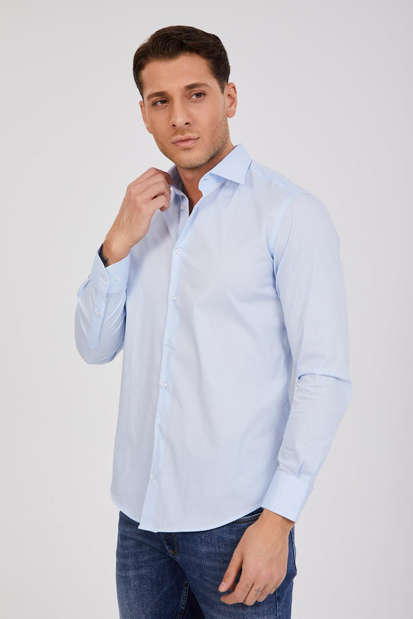 Firenze Poplin Stretch Man Shirt Light Blue
