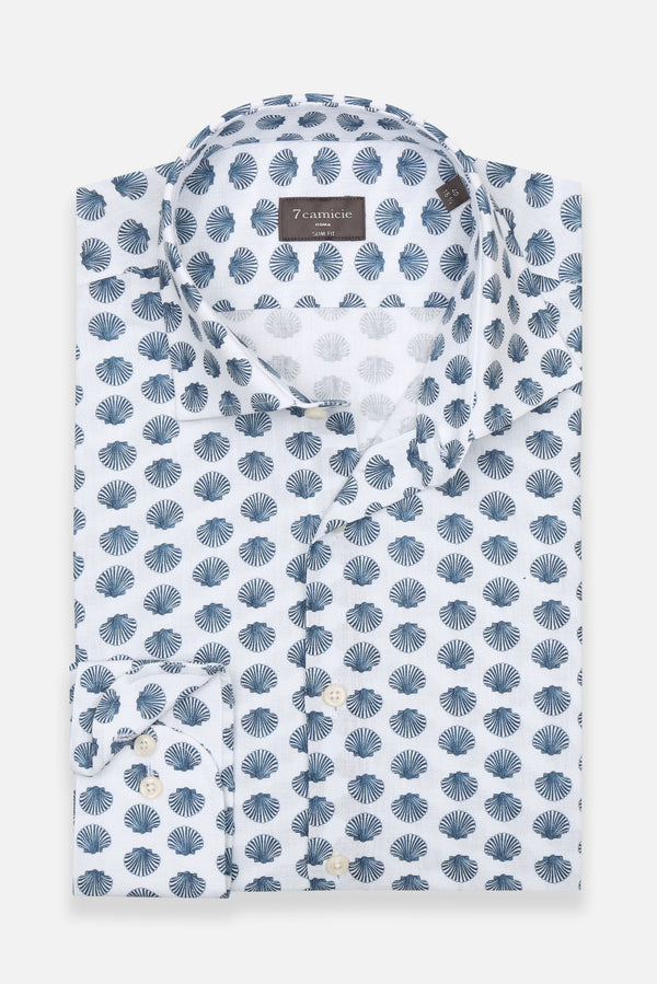 Firenze Essential Herren Hemd Leinen Weiss Blau