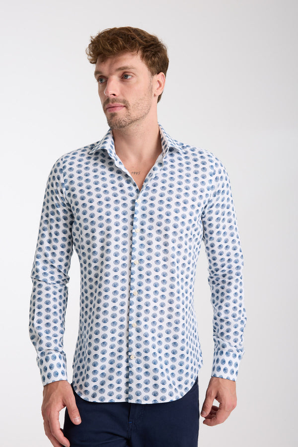 Firenze Essential Herren Hemd Leinen Weiss Blau