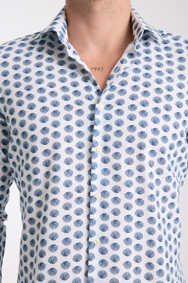 Firenze Essential Herren Hemd Leinen Weiss Blau