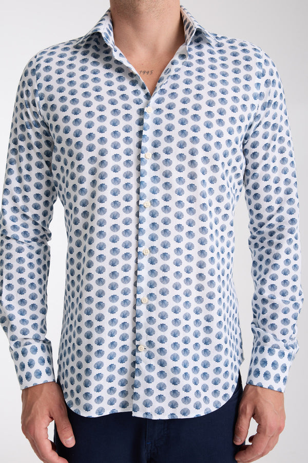 Firenze Essential Herren Hemd Leinen Weiss Blau