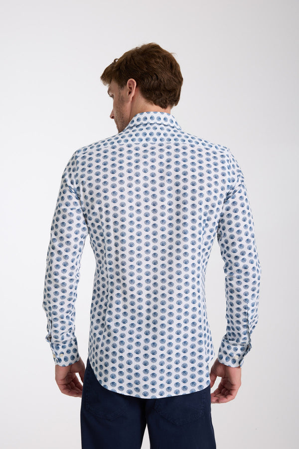 Firenze Essential Herren Hemd Leinen Weiss Blau