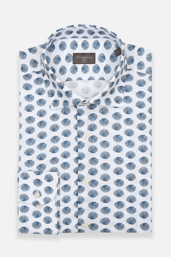 Firenze Essential Herren Hemd Leinen Weiss Blau