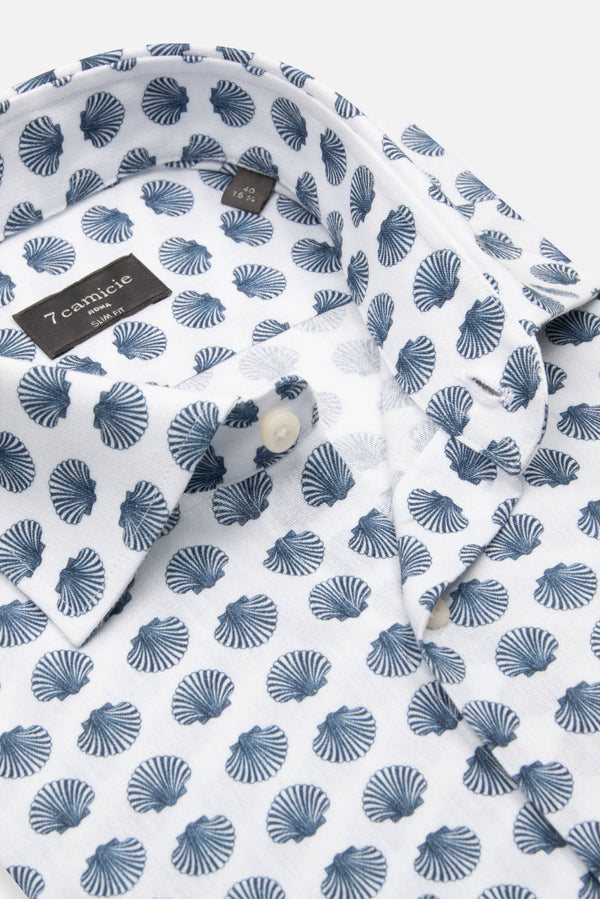 Firenze Essential Herren Hemd Leinen Weiss Blau