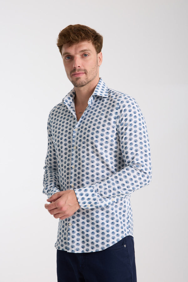 Firenze Essential Herren Hemd Leinen Weiss Blau