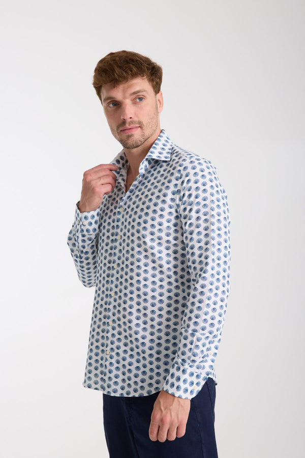 Firenze Essential Herren Hemd Leinen Weiss Blau