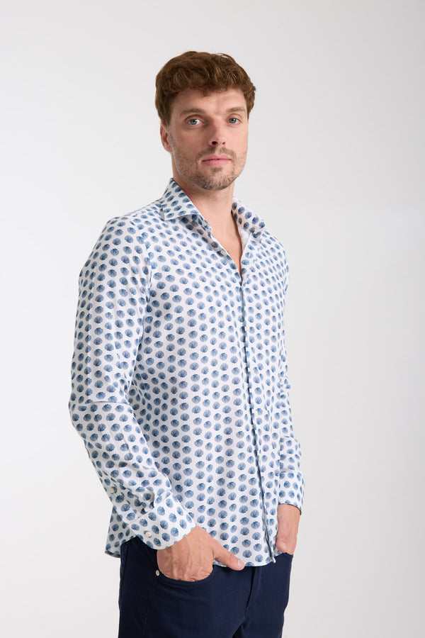 Firenze Essential Herren Hemd Leinen Weiss Blau