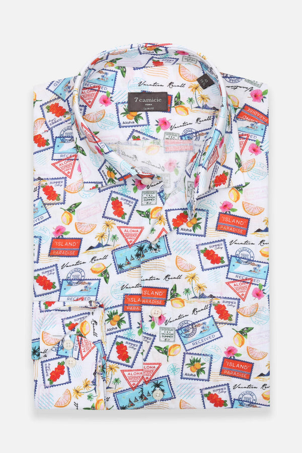 Camicia Uomo Firenze Essential Lino Bianco Celeste