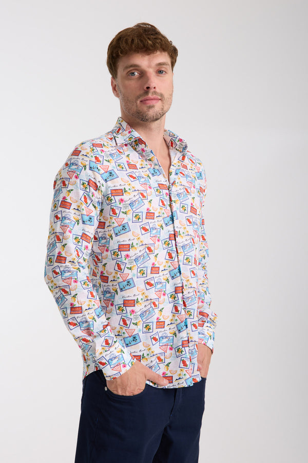 Camicia Uomo Firenze Essential Lino Bianco Celeste