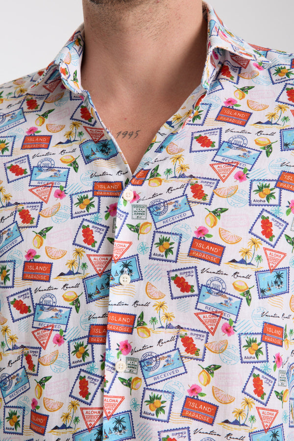 Camicia Uomo Firenze Essential Lino Bianco Celeste