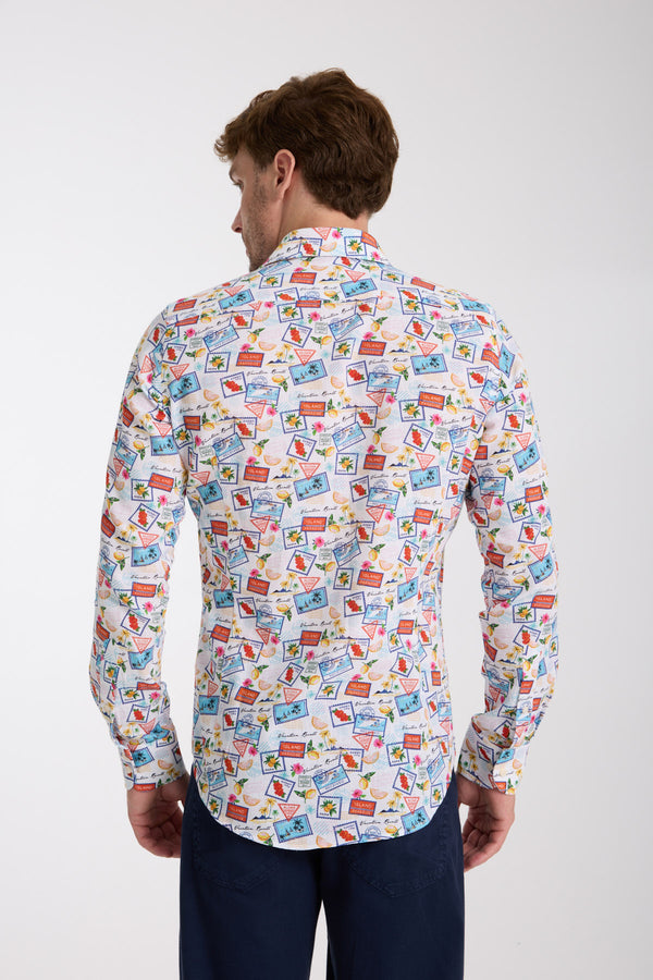 Camicia Uomo Firenze Essential Lino Bianco Celeste