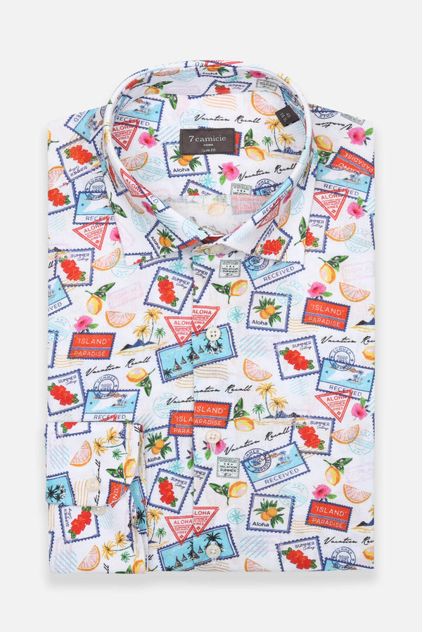 Camicia Uomo Firenze Essential Lino Bianco Celeste