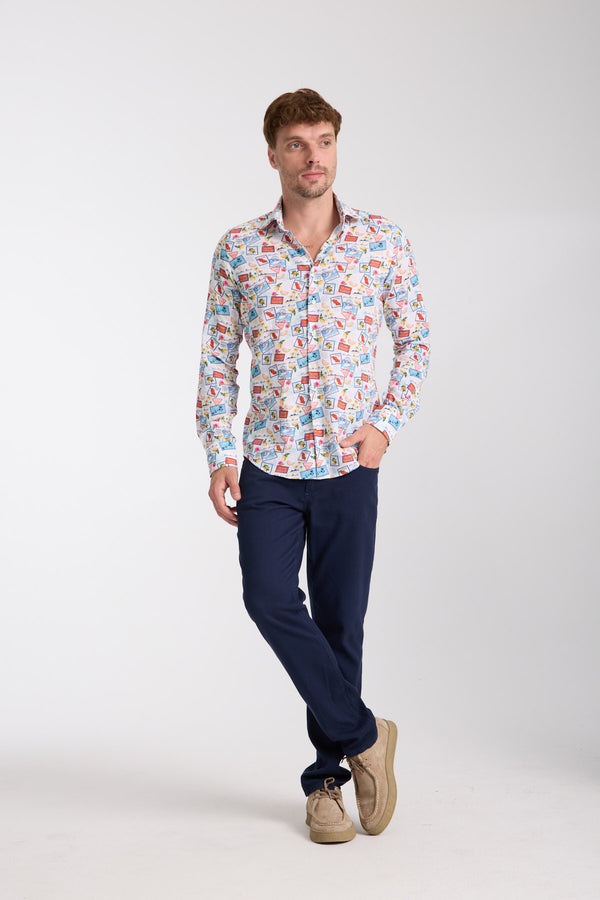 Camicia Uomo Firenze Essential Lino Bianco Celeste
