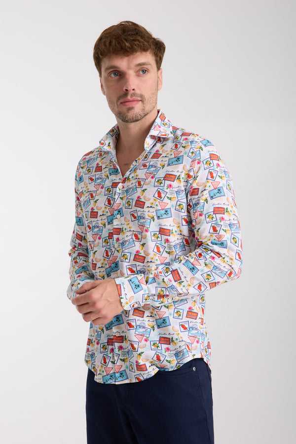 Camicia Uomo Firenze Essential Lino Bianco Celeste