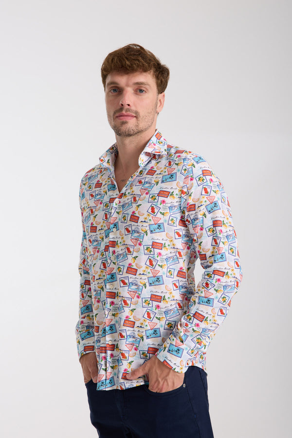 Camicia Uomo Firenze Essential Lino Bianco Celeste