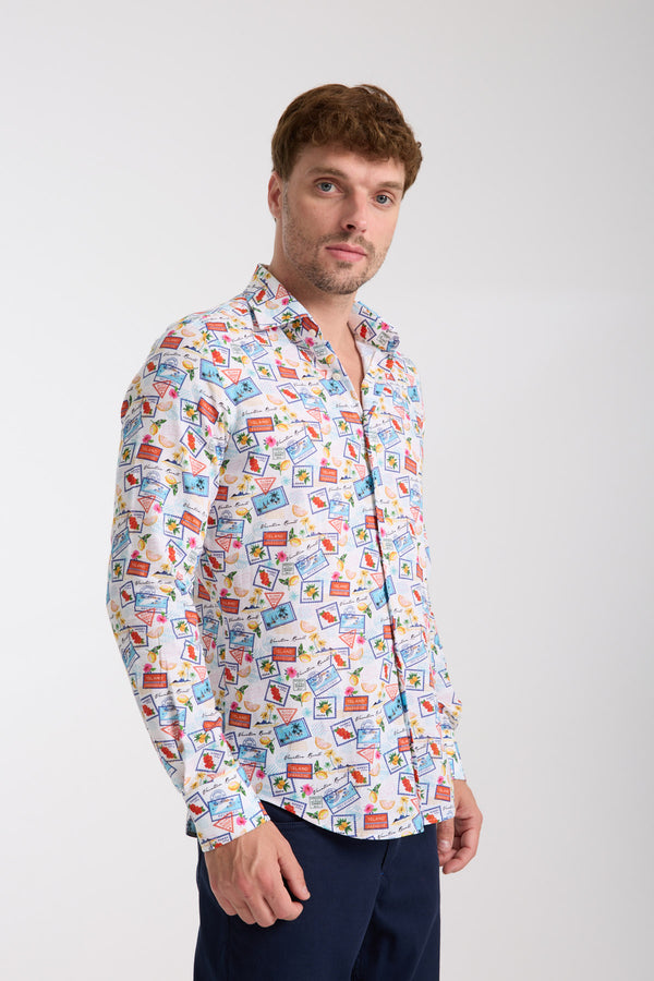 Camicia Uomo Firenze Essential Lino Bianco Celeste