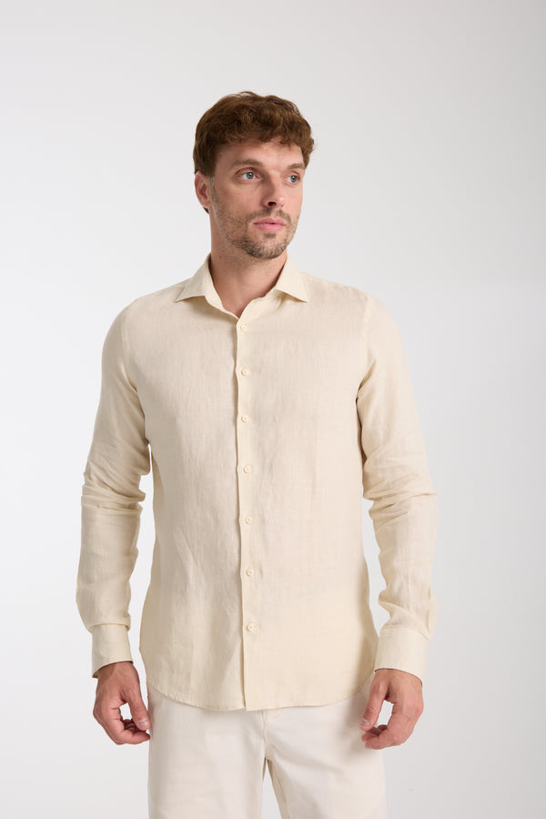 Camisa Hombre Firenze Essential Lino Beige