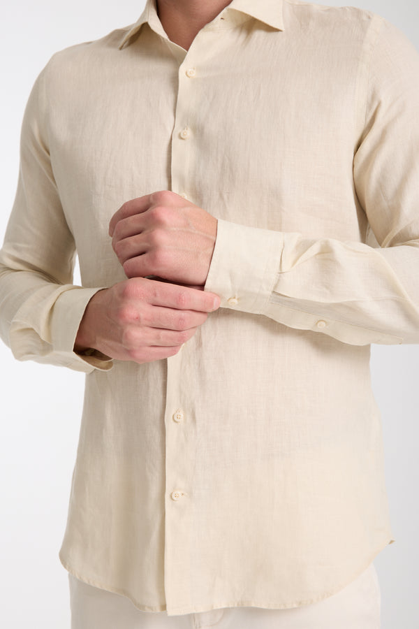 Camisa Hombre Firenze Essential Lino Beige