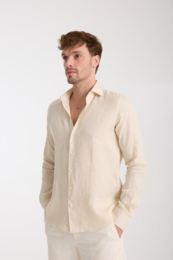 Camisa Hombre Firenze Essential Lino Beige