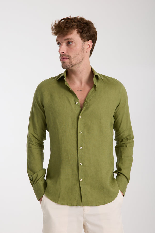 Camisa Hombre Firenze Essential Lino Verde