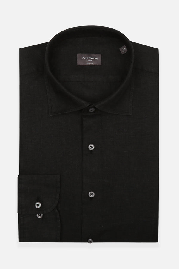 Firenze Essential Herren Hemd Leinen Schwarz