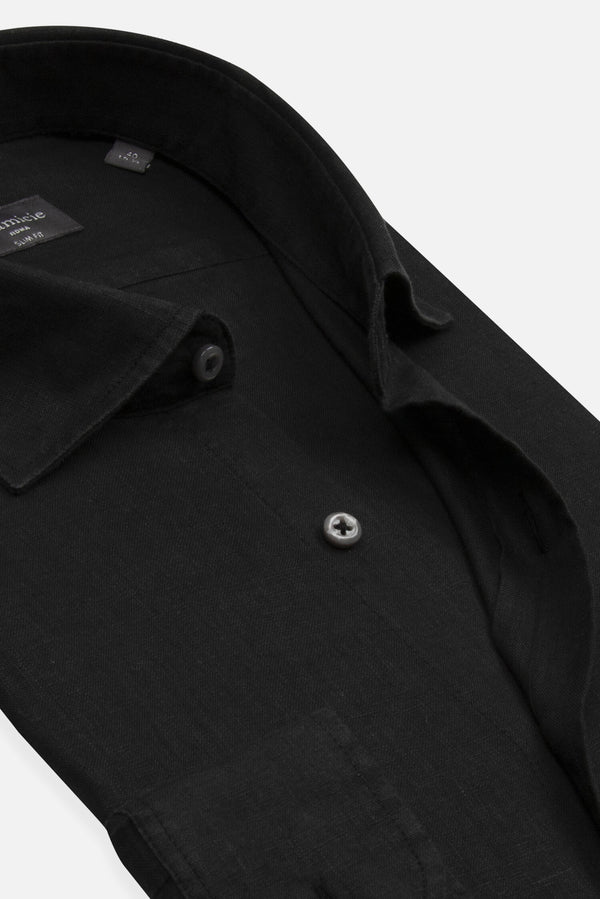 Firenze Essential Herren Hemd Leinen Schwarz