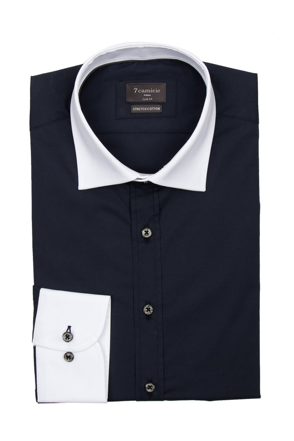 Camicia Uomo Popelin Stretch Blu