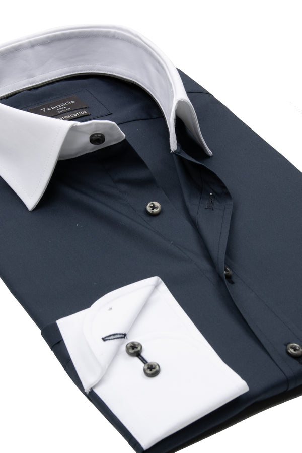 Camicia Uomo Popelin Stretch Blu