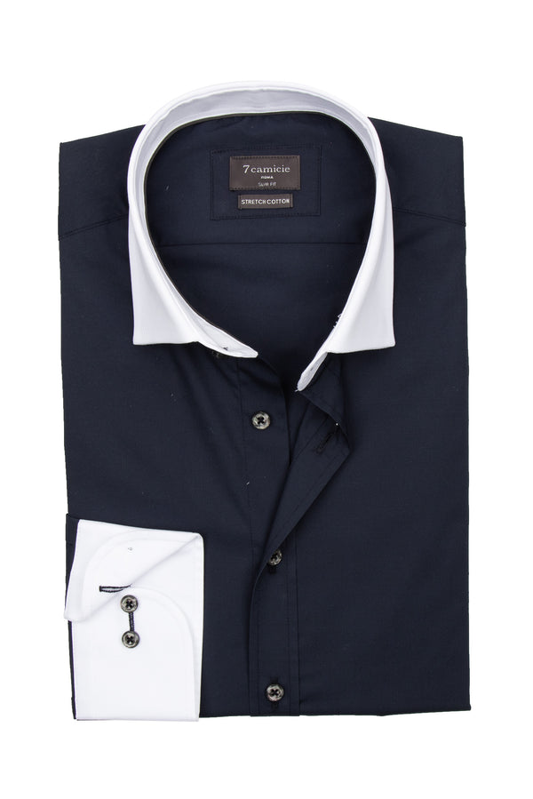 Camicia Uomo Popelin Stretch Blu