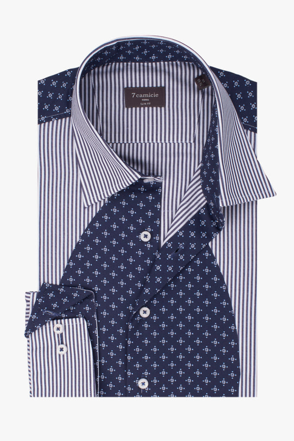 Camicia Uomo Sport Popelin Bianco Blu