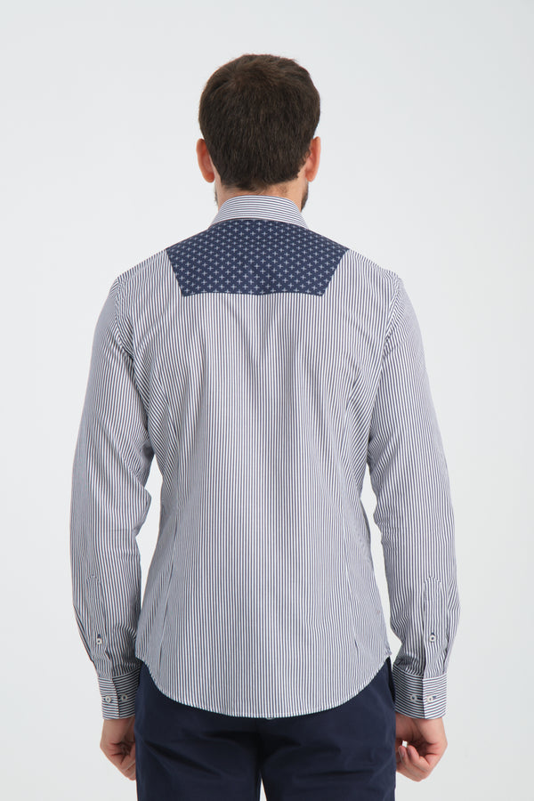 Camicia Uomo Sport Popelin Bianco Blu