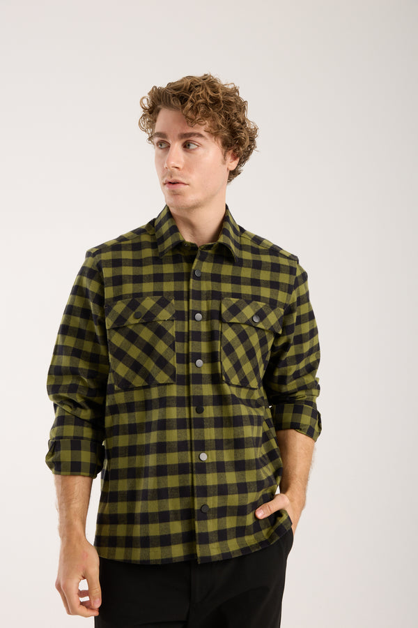 Chemise Homme Sport Flanelle Noir Vert