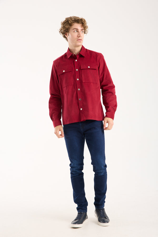 Chemise Homme Sport Velours Rouge