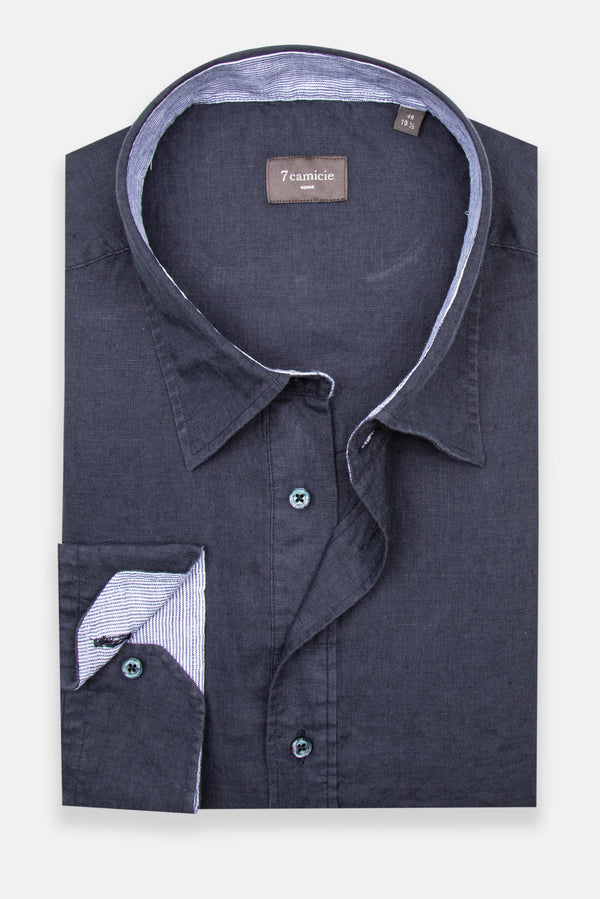 Camicia Uomo Sport Lino Blu