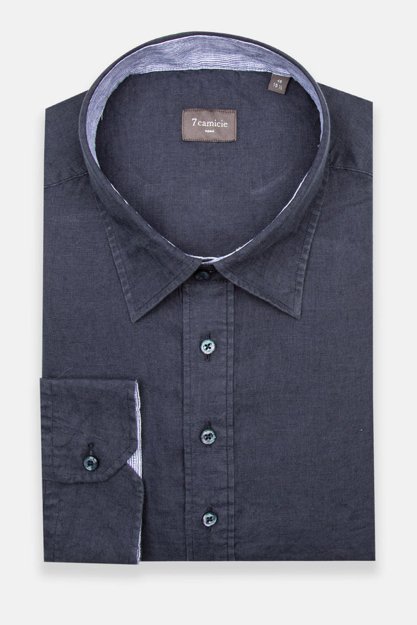 Camicia Uomo Sport Lino Blu