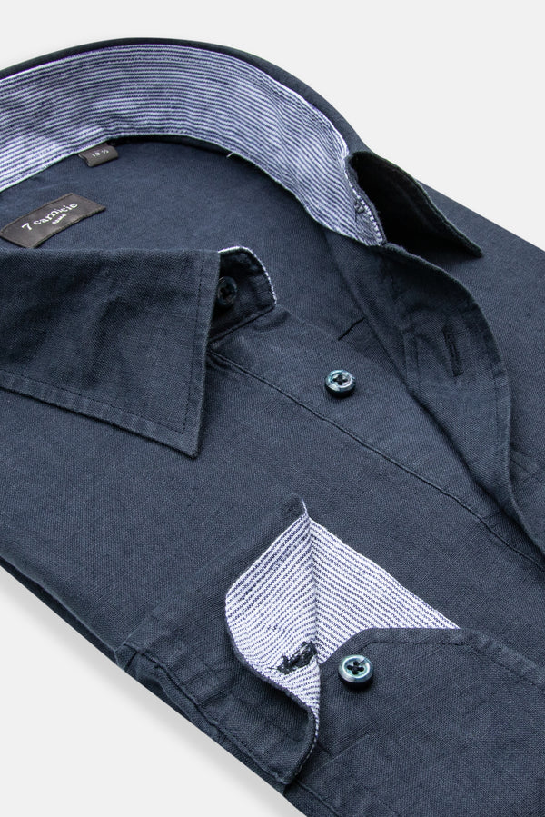 Camicia Uomo Sport Lino Blu