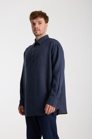 Camisa Hombre Sport Lino Azul