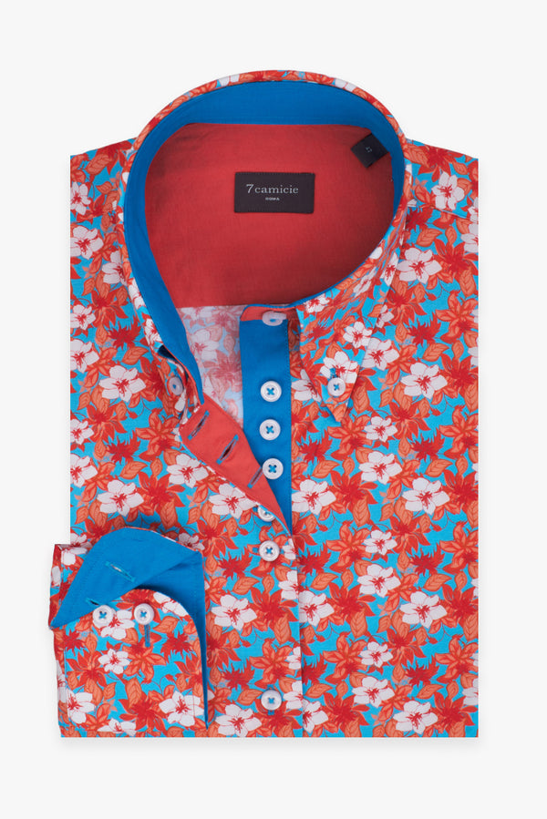 Camisa Mujer Silvia Iconic Popelin Rojo Azul Claro