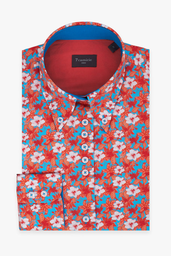 Camisa Mujer Silvia Iconic Popelin Rojo Azul Claro