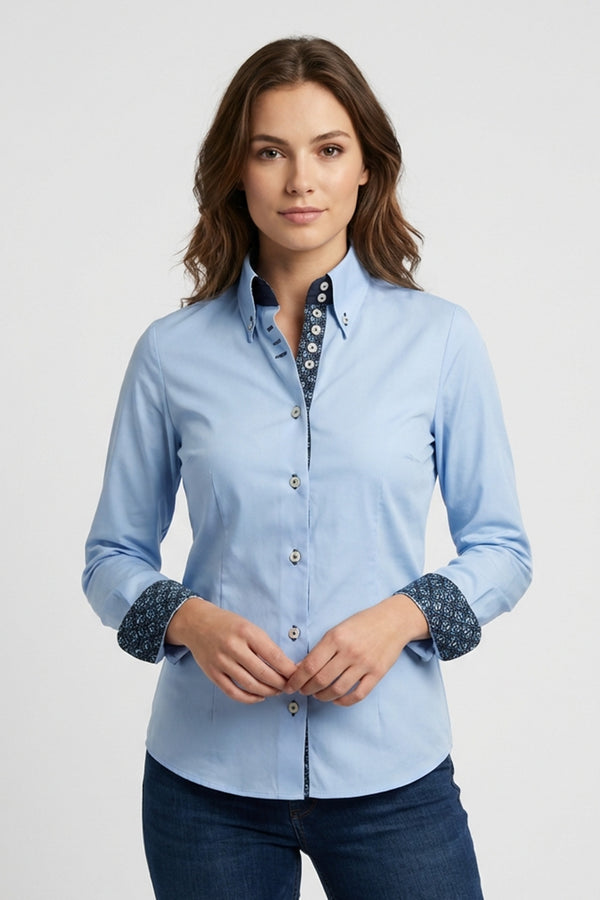 Camicia Donna Silvia Iconic Popelin Stretch Celeste