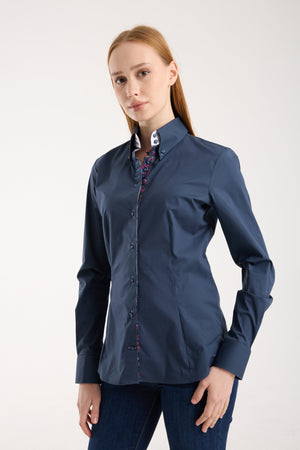 Silvia Iconic Damen Hemd Poplin Stretch Blau