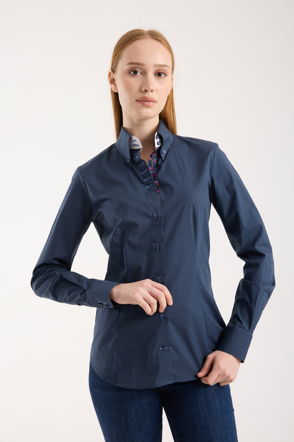 Camisa Mujer Silvia Iconic Popelin Stretch Azul